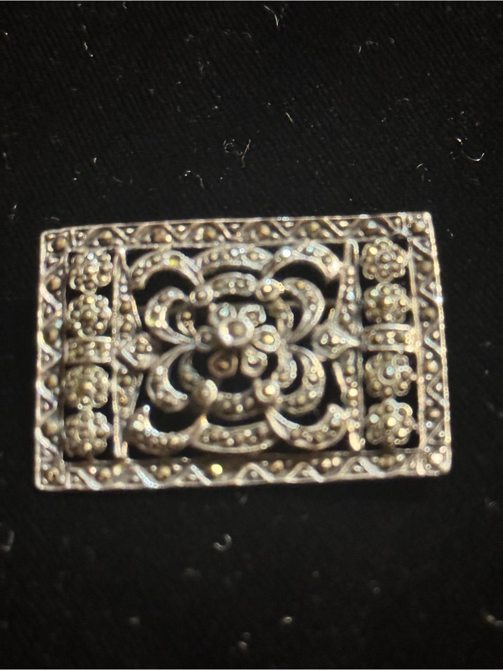 Ornate Rectangular sterling silver marcasite Decorative Brooch